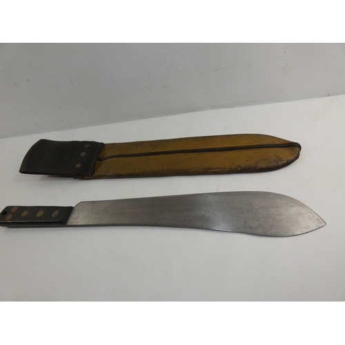 312 - A MILITARY MACHETTE AND SCABBARD, THE 37CM BLADE DATED 1964