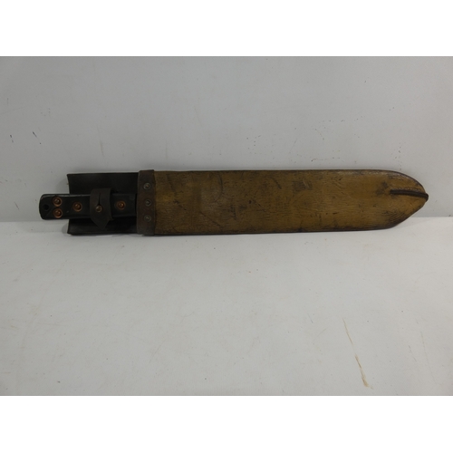 312 - A MILITARY MACHETTE AND SCABBARD, THE 37CM BLADE DATED 1964