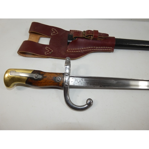 314 - A FRENCH GRAS BAYONET AND SCABBARD, 52CM BLADE MARKED 1876 LENGTH 66CM