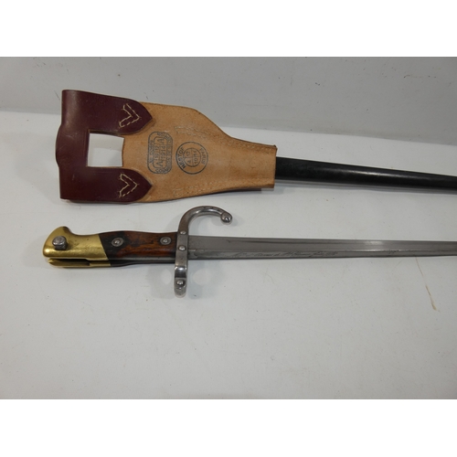 314 - A FRENCH GRAS BAYONET AND SCABBARD, 52CM BLADE MARKED 1876 LENGTH 66CM