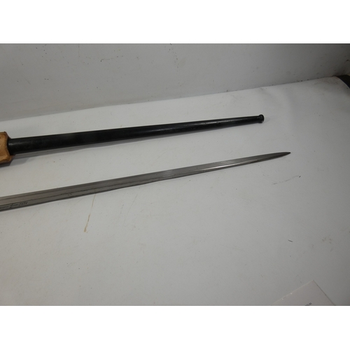 314 - A FRENCH GRAS BAYONET AND SCABBARD, 52CM BLADE MARKED 1876 LENGTH 66CM