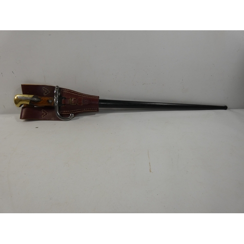 314 - A FRENCH GRAS BAYONET AND SCABBARD, 52CM BLADE MARKED 1876 LENGTH 66CM