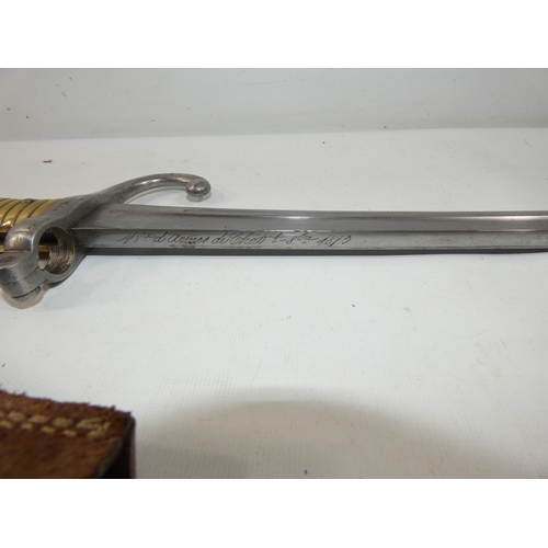 321 - A 19TH CENTURY FRENCH CHASSEPOT BAYONET AND SCABBARD 57CM BLADE DATED 1873 LENGTH 71CM