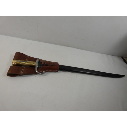 321 - A 19TH CENTURY FRENCH CHASSEPOT BAYONET AND SCABBARD 57CM BLADE DATED 1873 LENGTH 71CM