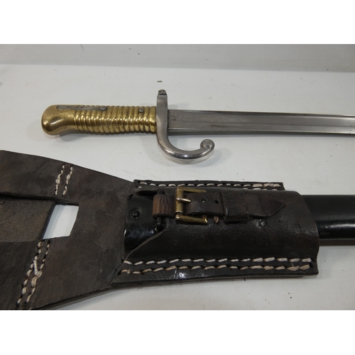 324 - A FRENCH CHASSEPOT BAYONET AND SCABBARD 58CM BLADE LENGTH 71CM