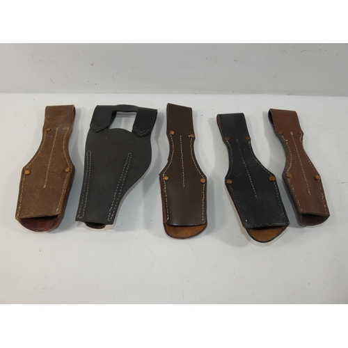 332 - A COLLECTION OF FIVE LEATHER BAYONET FROGS