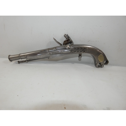 346 - A SCOTTISH ALL STEEL FLINTLOCK NON FIRING BELT PISTOL, 19CM BARREL, LENGTH 33CM