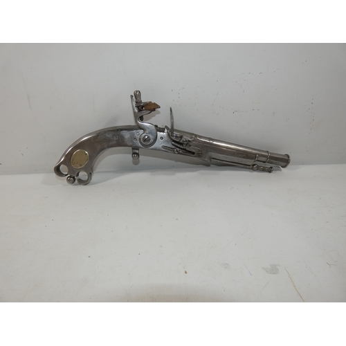 346 - A SCOTTISH ALL STEEL FLINTLOCK NON FIRING BELT PISTOL, 19CM BARREL, LENGTH 33CM