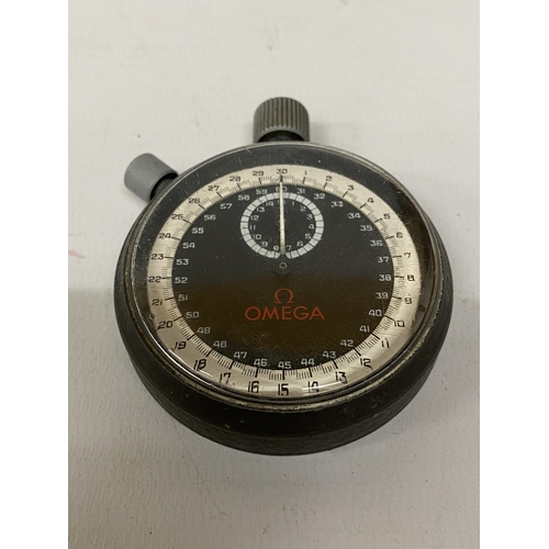 5A - AN OMEGA HAND-WOUND STOPWATCH WITH BLACK DIAL AND MECHANICAL MOVEMENT