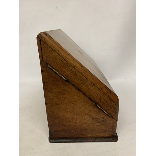 8 - A CIRCA 1920 BURR WALNUT DESK TIDY CABINET WITH INKWELLS