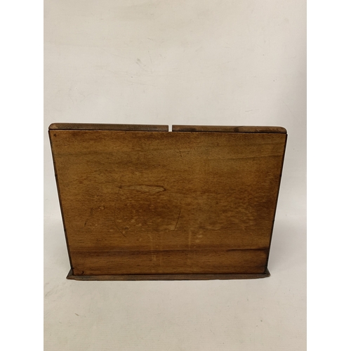 8 - A CIRCA 1920 BURR WALNUT DESK TIDY CABINET WITH INKWELLS