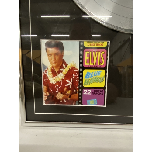 15 - A LIMITED EDITION, 3/50, FRAMED PLATINUM DISC FOR ELVIS PRESLEY 'BLUE HAWAII'