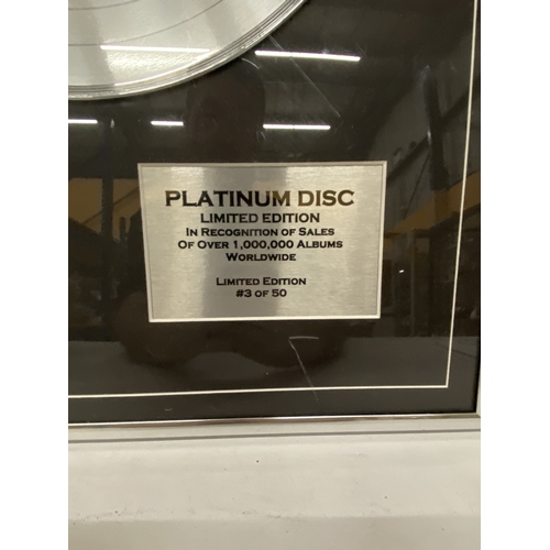 15 - A LIMITED EDITION, 3/50, FRAMED PLATINUM DISC FOR ELVIS PRESLEY 'BLUE HAWAII'