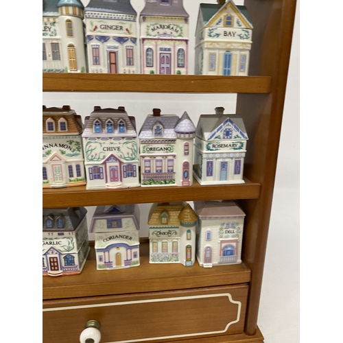 16 - A BROOKES BENTLEY SPICE RACK COMPLETE WITH 24 CERAMIC SPICE JARS