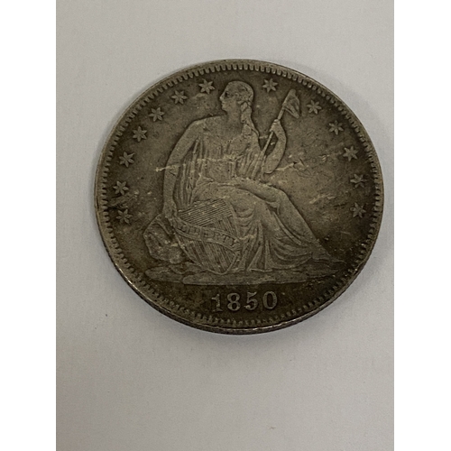 31 - AN 1850 AMERICAN SILVER HALF DOLLAR, WEIGHT 12.49g