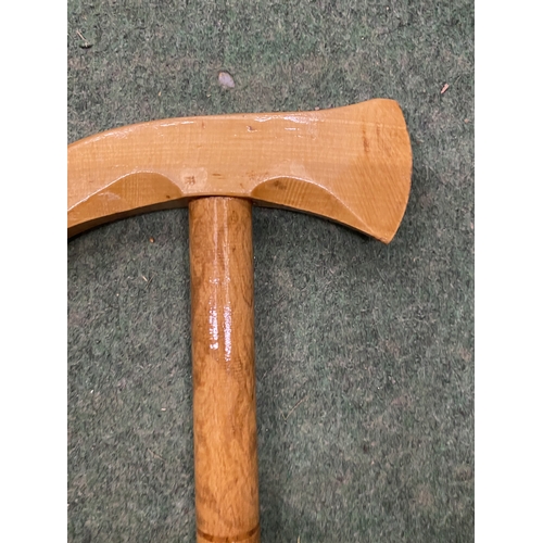 45 - A WOODEN WALKING STICK WITH NORDIC REINDEER DESIGN AND ICE PICK STYLE HANDLE
