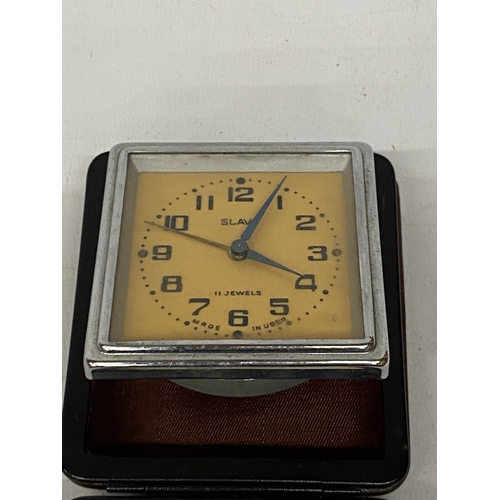 46 - A VINTAGE RUSSIAN SLAVA CASED TRAVEL ALARM CLOCK
