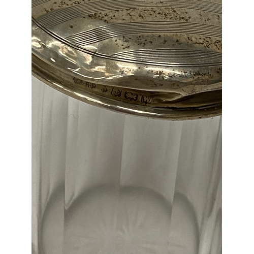 52 - TWO GLASS AND HALLMARKED BIRMINGHAM SILVER DRESSING TABLE JARS
