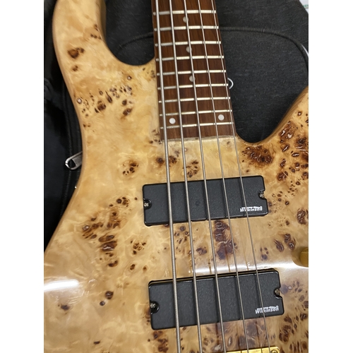 53 - AN AS NEW FIVE STRING ELECTRIC BASS GUITAR WITH CASE