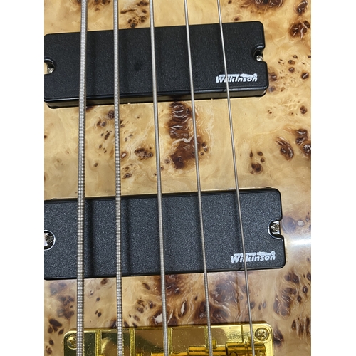 53 - AN AS NEW FIVE STRING ELECTRIC BASS GUITAR WITH CASE