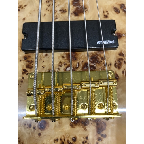 53 - AN AS NEW FIVE STRING ELECTRIC BASS GUITAR WITH CASE