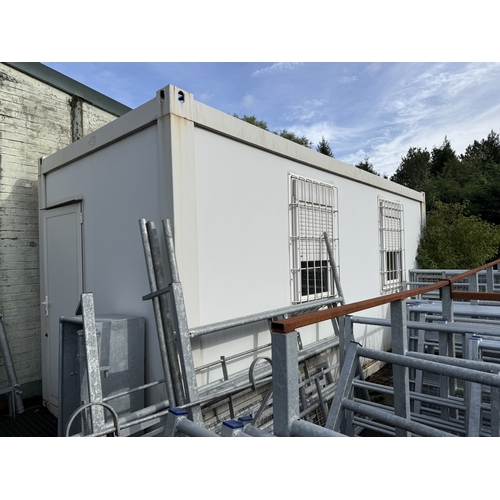100 - A PORTABLE 20FT x 8FT OFFICE UNIT WITH TOILET FACILITIES TO ONE END AND WITH SOME OF THE OFFICE FURN... 