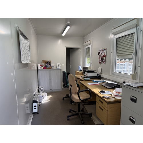 100 - A PORTABLE 20FT x 8FT OFFICE UNIT WITH TOILET FACILITIES TO ONE END AND WITH SOME OF THE OFFICE FURN... 