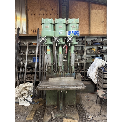 112 - A HERBERT 3 PHASE MULTI-SPINDLE GANG UPRIGHT PILLAR DRILL, GOOD WORKING ORDER WHILST ALL DESCRIPTION... 