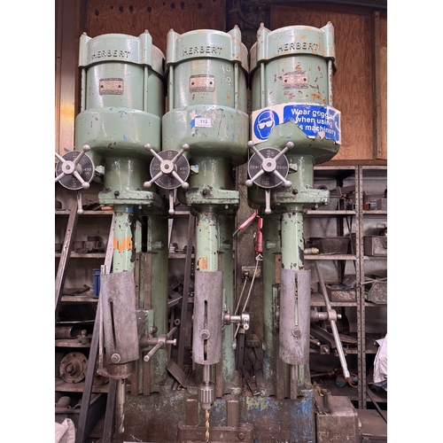 112 - A HERBERT 3 PHASE MULTI-SPINDLE GANG UPRIGHT PILLAR DRILL, GOOD WORKING ORDER WHILST ALL DESCRIPTION... 