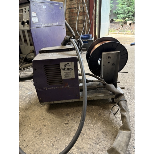 115 - A PARWELD XTM3535 MIG WELDER WITH TROLLEY BASE AND XTM WF100 WIRE FEED (3 PHASE) GOOD WORKING ORDER ... 