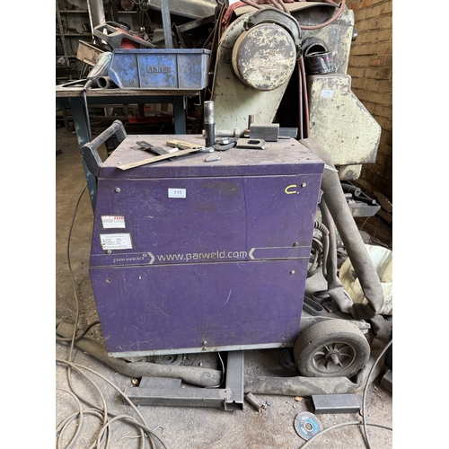115 - A PARWELD XTM3535 MIG WELDER WITH TROLLEY BASE AND XTM WF100 WIRE FEED (3 PHASE) GOOD WORKING ORDER ... 