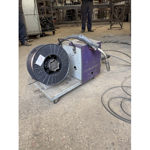 115 - A PARWELD XTM3535 MIG WELDER WITH TROLLEY BASE AND XTM WF100 WIRE FEED (3 PHASE) GOOD WORKING ORDER ... 