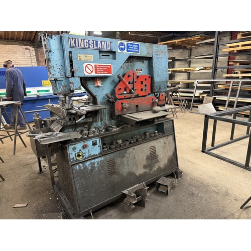 121 - A KINGSLAND HYDRAULIC MULTIFUNCTIONAL METAL WORKING MACHINE WITH VARIOUS TOOLING ITEMS GOOD WORKING ... 
