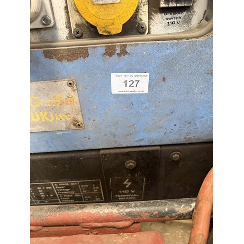 127 - A GENSET MOBILE 7KVA SINGLE PHASE DIESEL GENERATOR, BELIEVED WORKING BUT WITH ALL LOTS NO WARRANTY I... 