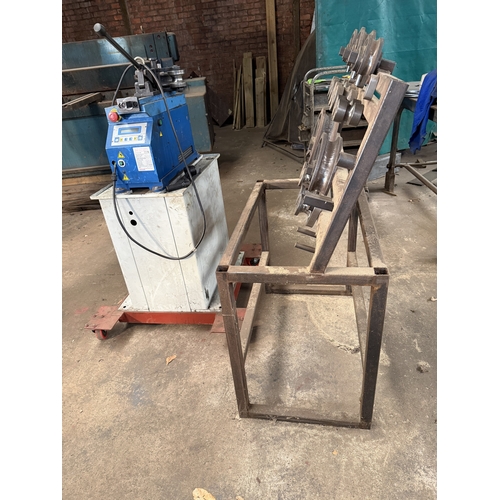 128 - A METALLKRAFT RB54 THREE PHASE METAL TUBE BENDING MACHINE WITH A RACK OF VARIOUS TOOLS GOOD WORKING ... 