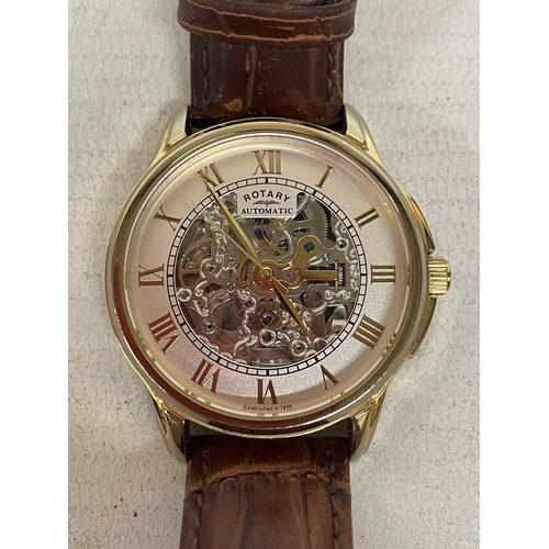 306 - A GENTLEMAN'S ROTARY AUTOMATIC SKELETON WRISTWATCH. WORKING AT TIME OF CATALOGING. FROM A DECEASED'S... 