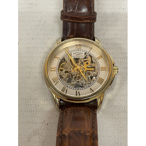 306 - A GENTLEMAN'S ROTARY AUTOMATIC SKELETON WRISTWATCH. WORKING AT TIME OF CATALOGING. FROM A DECEASED'S... 
