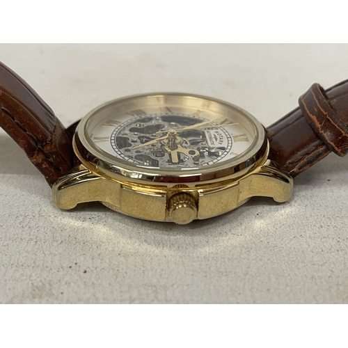 306 - A GENTLEMAN'S ROTARY AUTOMATIC SKELETON WRISTWATCH. WORKING AT TIME OF CATALOGING. FROM A DECEASED'S... 