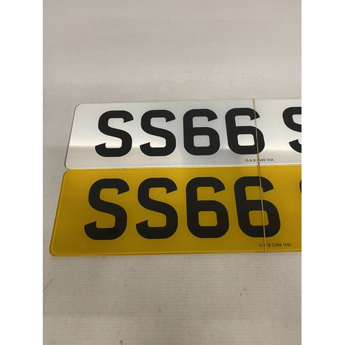 45A - TWO PRIVATE NUMBER PLATES ON RETENTION - SS66 SUN
