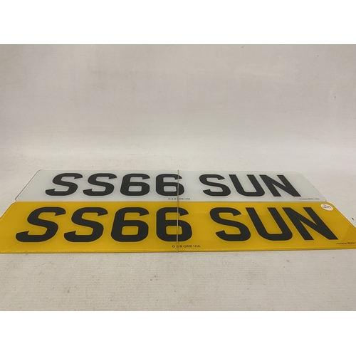 45A - TWO PRIVATE NUMBER PLATES ON RETENTION - SS66 SUN