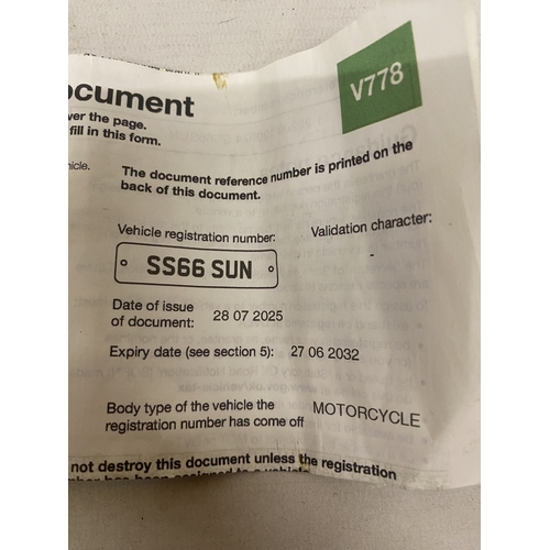 45A - TWO PRIVATE NUMBER PLATES ON RETENTION - SS66 SUN