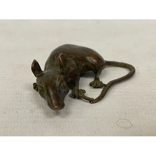 53 - A SIGNED ORIENTAL BRONZE RAT FIGURE