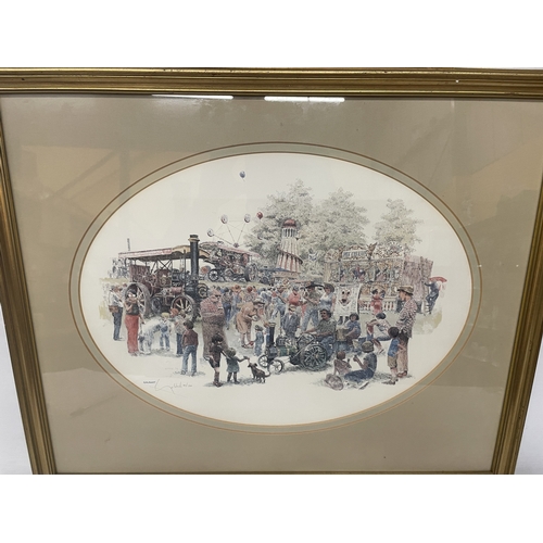 89 - A FRAMED AND MOUNTED LIMITED EDITION COLOUR PRINT OF A BUSTLING FAIRGROUND BY THE ARTIST WILLIAM GEL... 