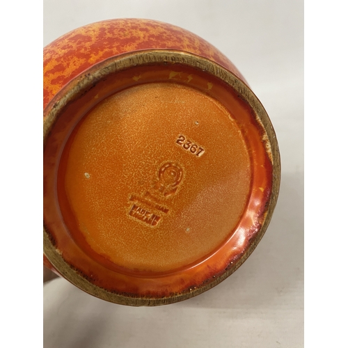 136 - A 1930 - 1938 ROYAL PILKINGTON'S LANCASTRIAN ORANGE VASE, HEIGHT 22CM