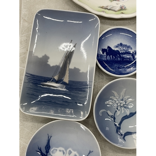 138 - A COLLECTION OF NINE ROYAL COPENHAGEN PIN TRAYS PLUS THREE ROYAL DOULTON 'THE OWL AND THE PUSSYCAT' ... 