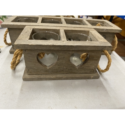 175 - SIX TEALIGHTS IN WOODEN HOLDERS