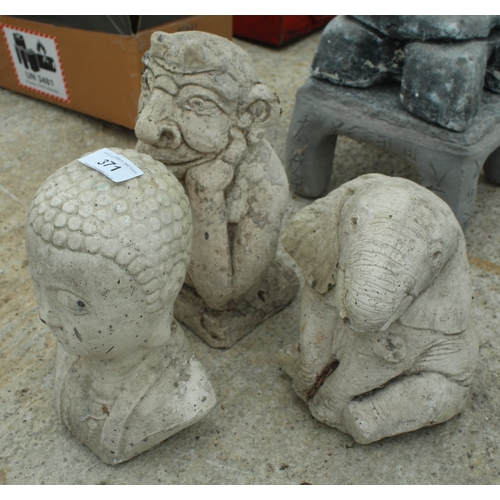 371 - AN ELEPHANT, BUDDHA AND GARGOYLE  NO VAT