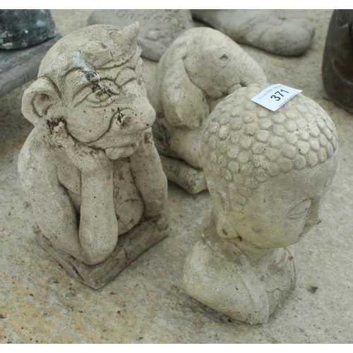 371 - AN ELEPHANT, BUDDHA AND GARGOYLE  NO VAT