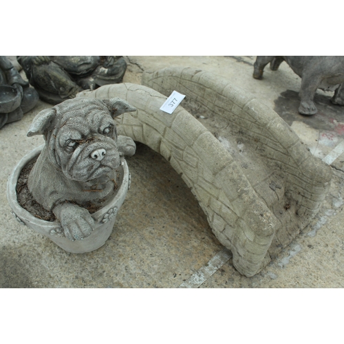 377 - A DOG PLANTER AND A BRIDGE  NO VAT