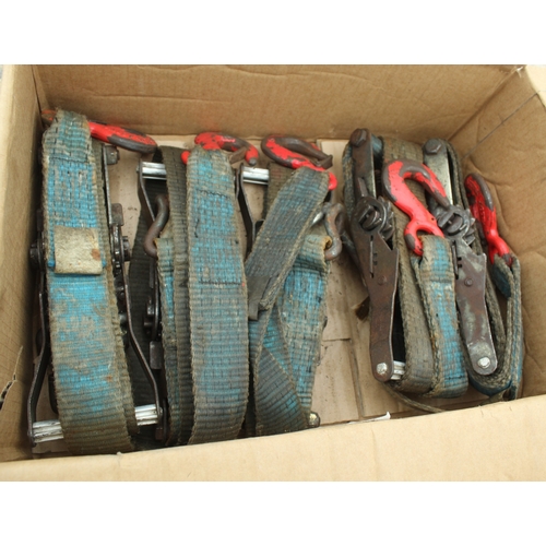 389 - A BOX OF RATCHET STRAPS WITH RED HOOKS  NO VAT